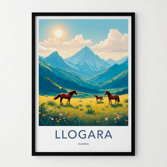 Llogara Poster - Albania Travel Art - Mountain Pasture Horses Home Decor