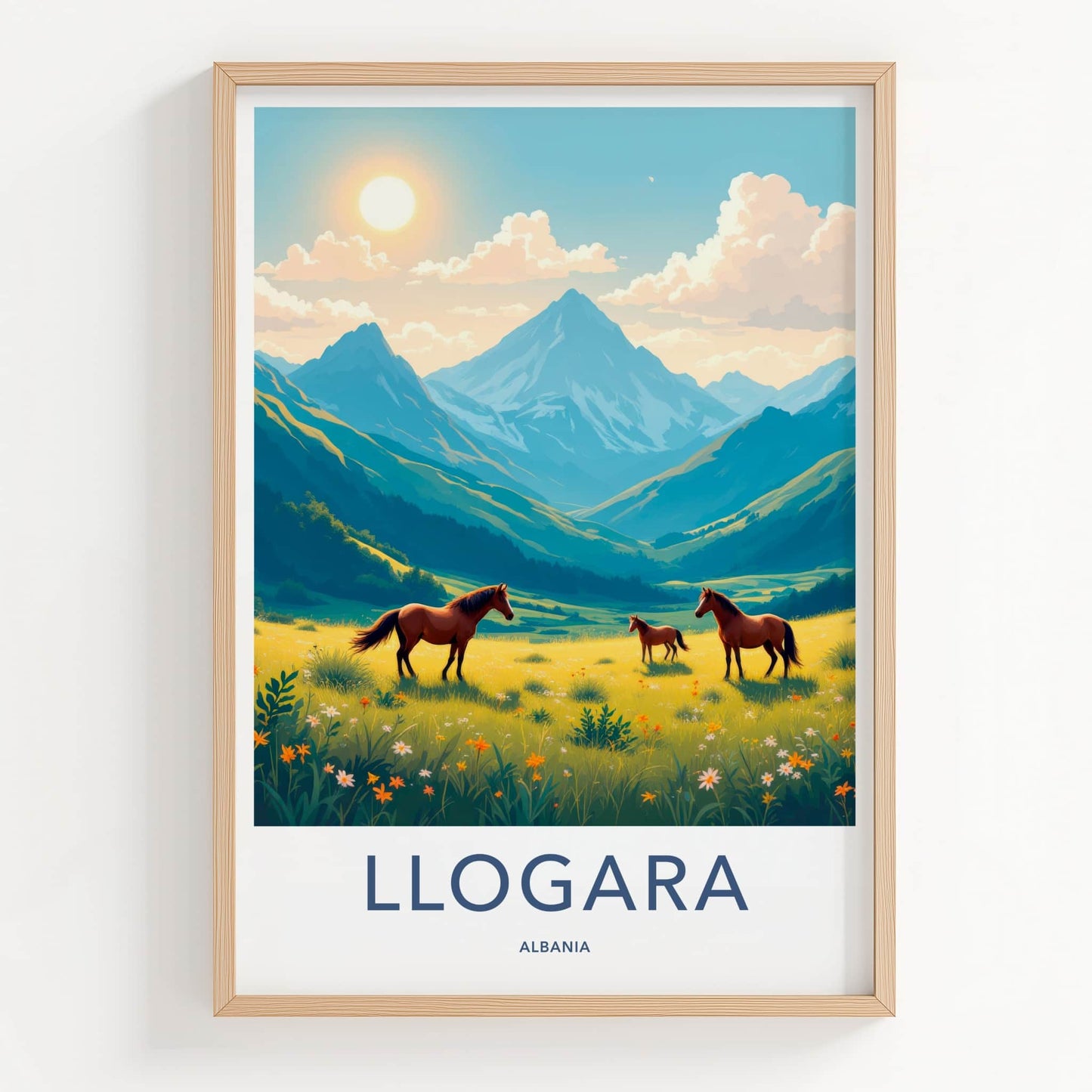 Llogara Poster - Albania Travel Art - Mountain Pasture Horses Home Decor