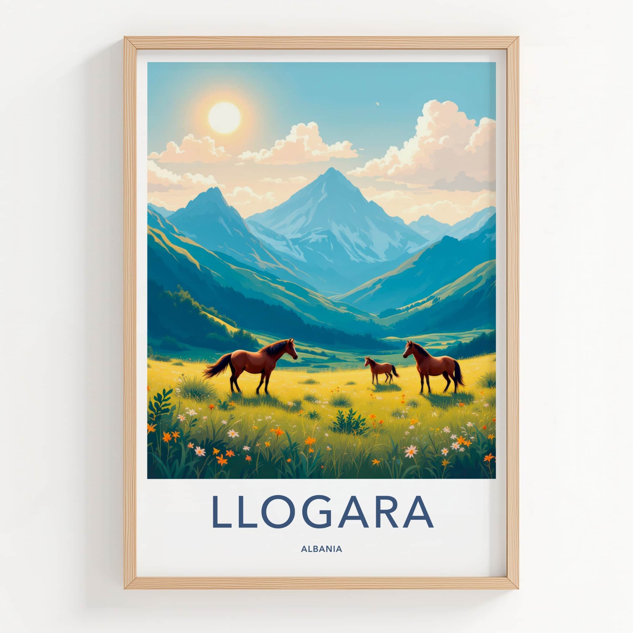 Llogara Poster - Albania Travel Art - Mountain Pasture Horses Home Decor
