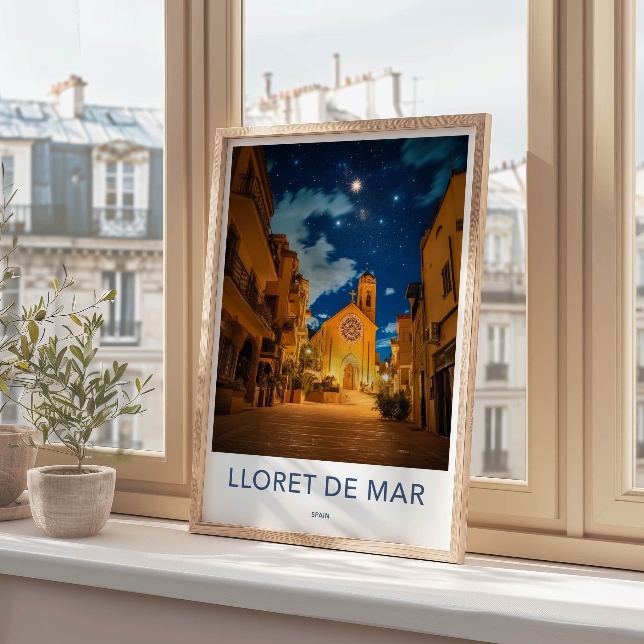 Lloret De Mar Poster - Spain Travel Art - Church Night Sky Home Decor