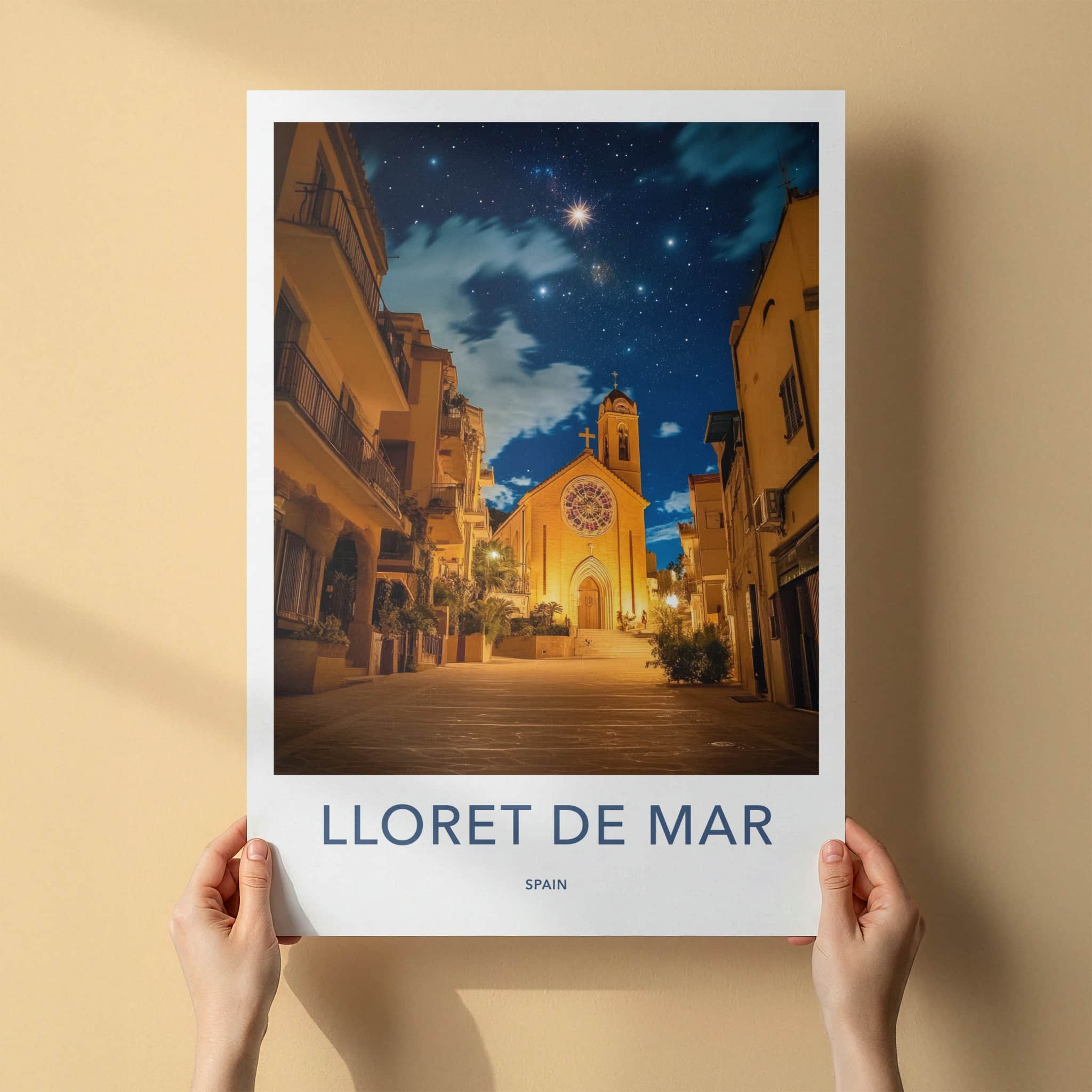 Lloret De Mar Poster - Spain Travel Art - Church Night Sky Home Decor