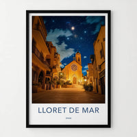 Lloret De Mar Poster - Spain Travel Art - Church Night Sky Home Decor