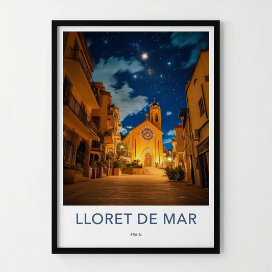 Lloret De Mar Poster - Spain Travel Art - Church Night Sky Home Decor