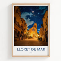 Lloret De Mar Poster - Spain Travel Art - Church Night Sky Home Decor