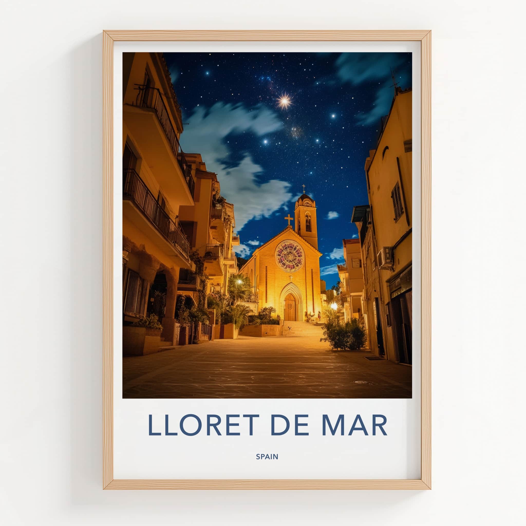 Lloret De Mar Poster - Spain Travel Art - Church Night Sky Home Decor