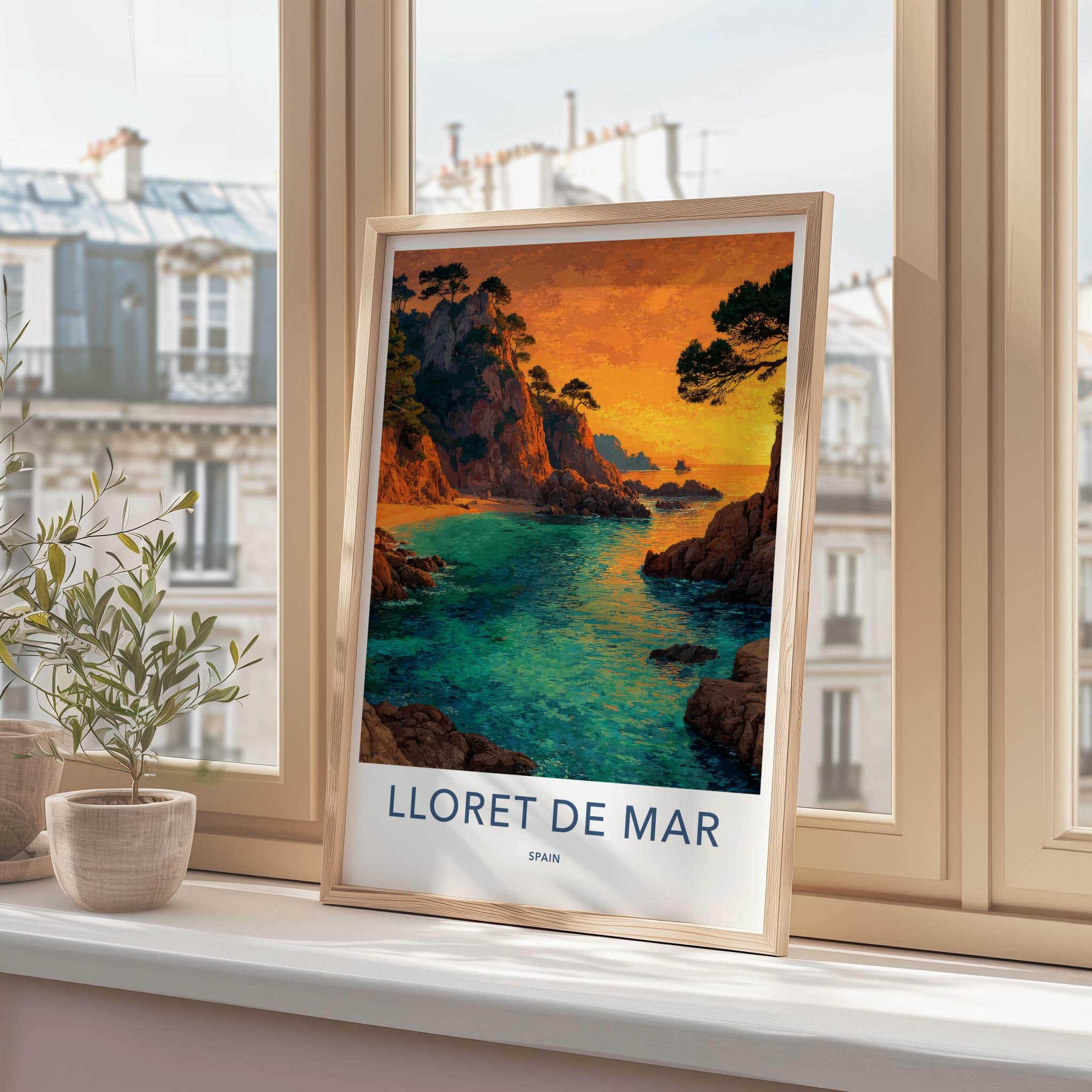 Lloret De Mar Poster - Spain Travel Art - Orange Sunset Cove Home Decor