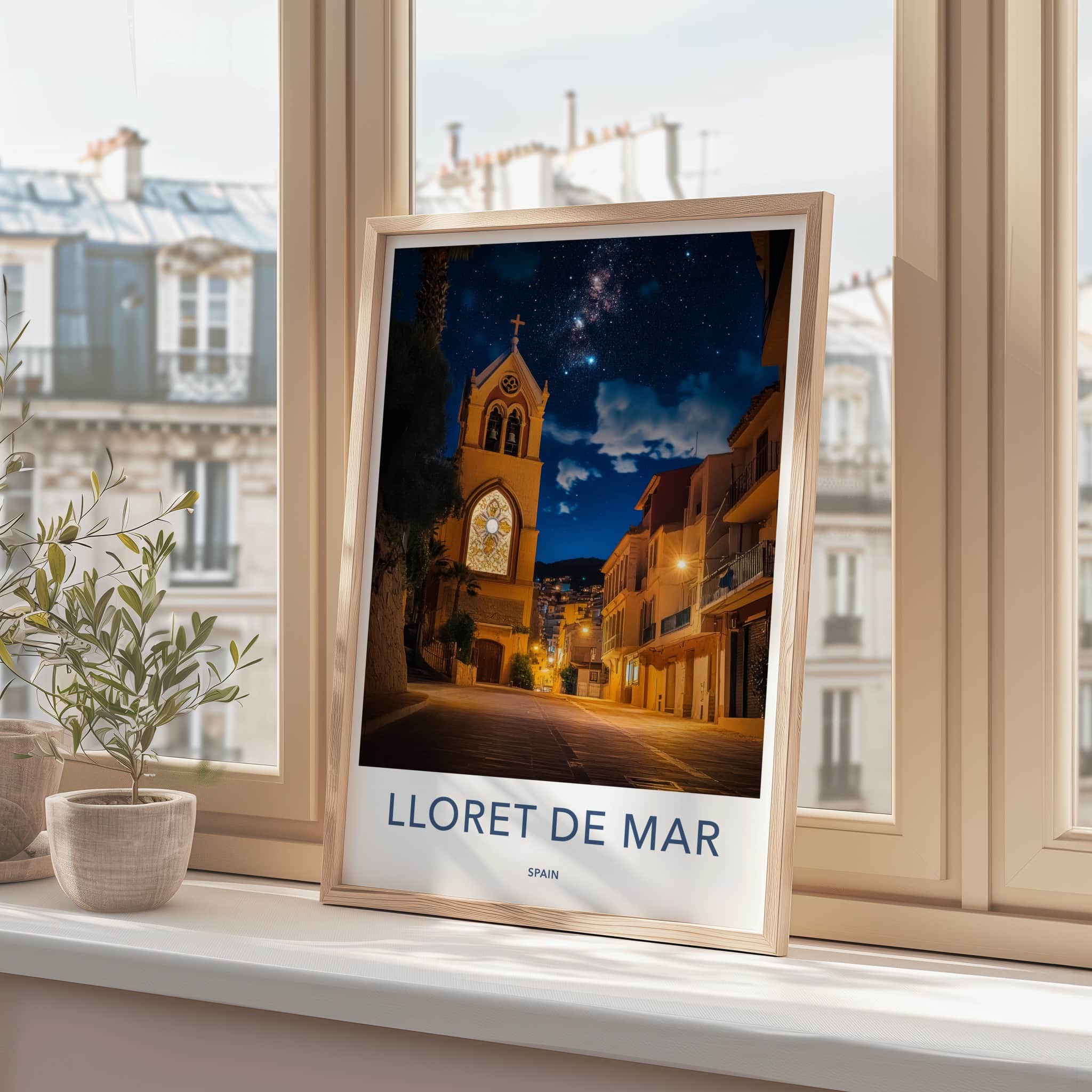 Lloret De Mar Poster - Spain Travel Art - Starry Church Scene Home Decor