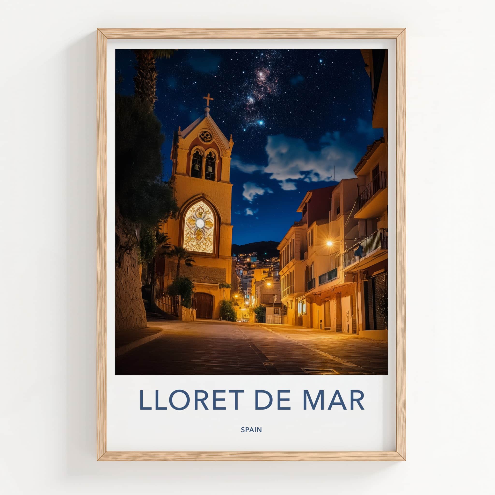 Lloret De Mar Poster - Spain Travel Art - Starry Church Scene Home Decor