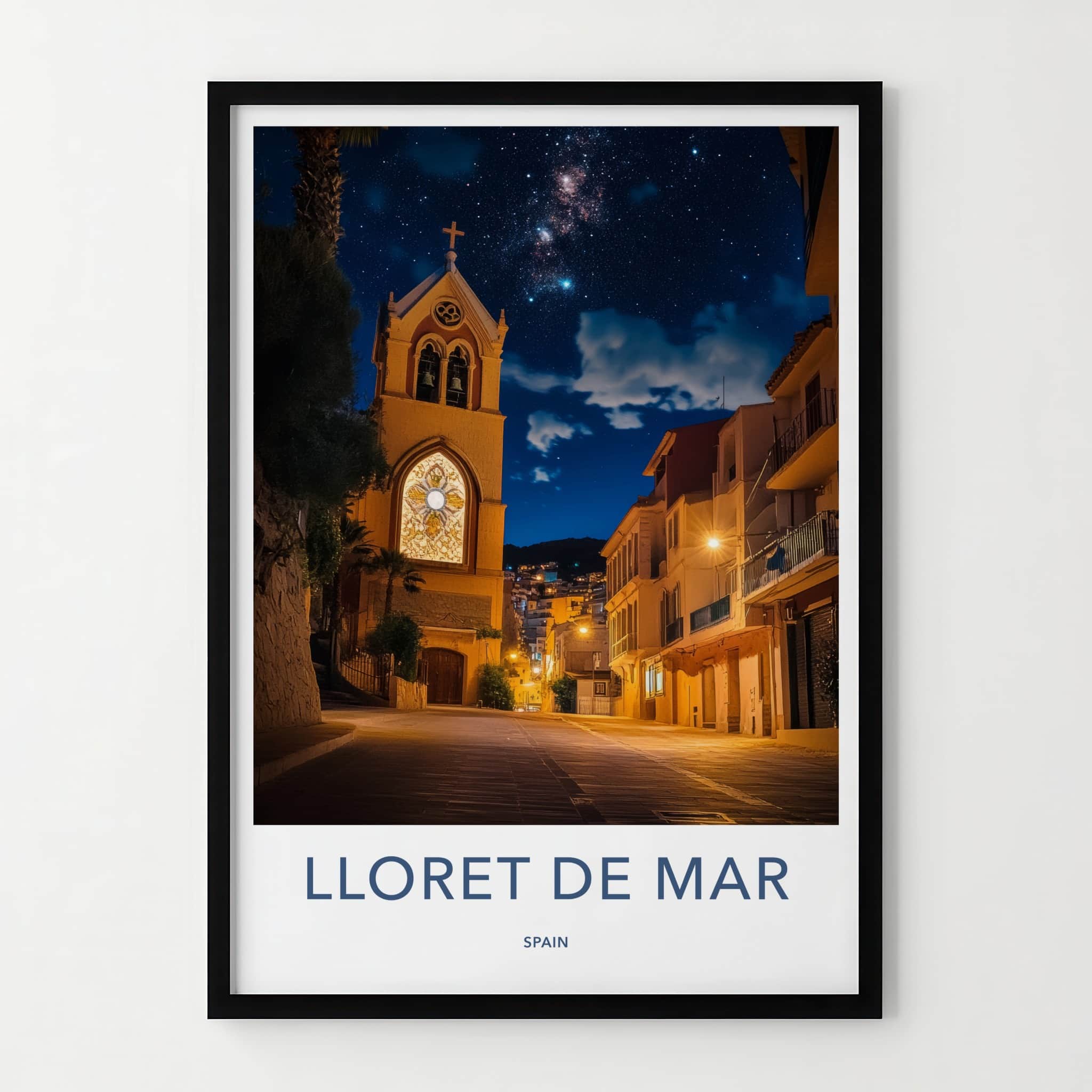 Lloret De Mar Poster - Spain Travel Art - Starry Church Scene Home Decor