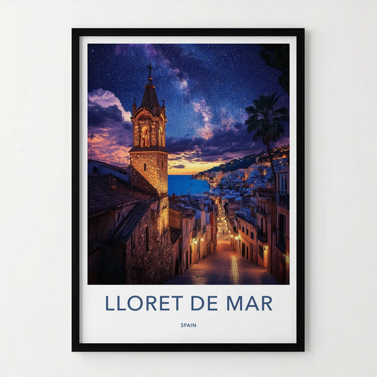 Lloret de Mar Poster - Spain Travel Art - Starry Night Seaside Home Decor