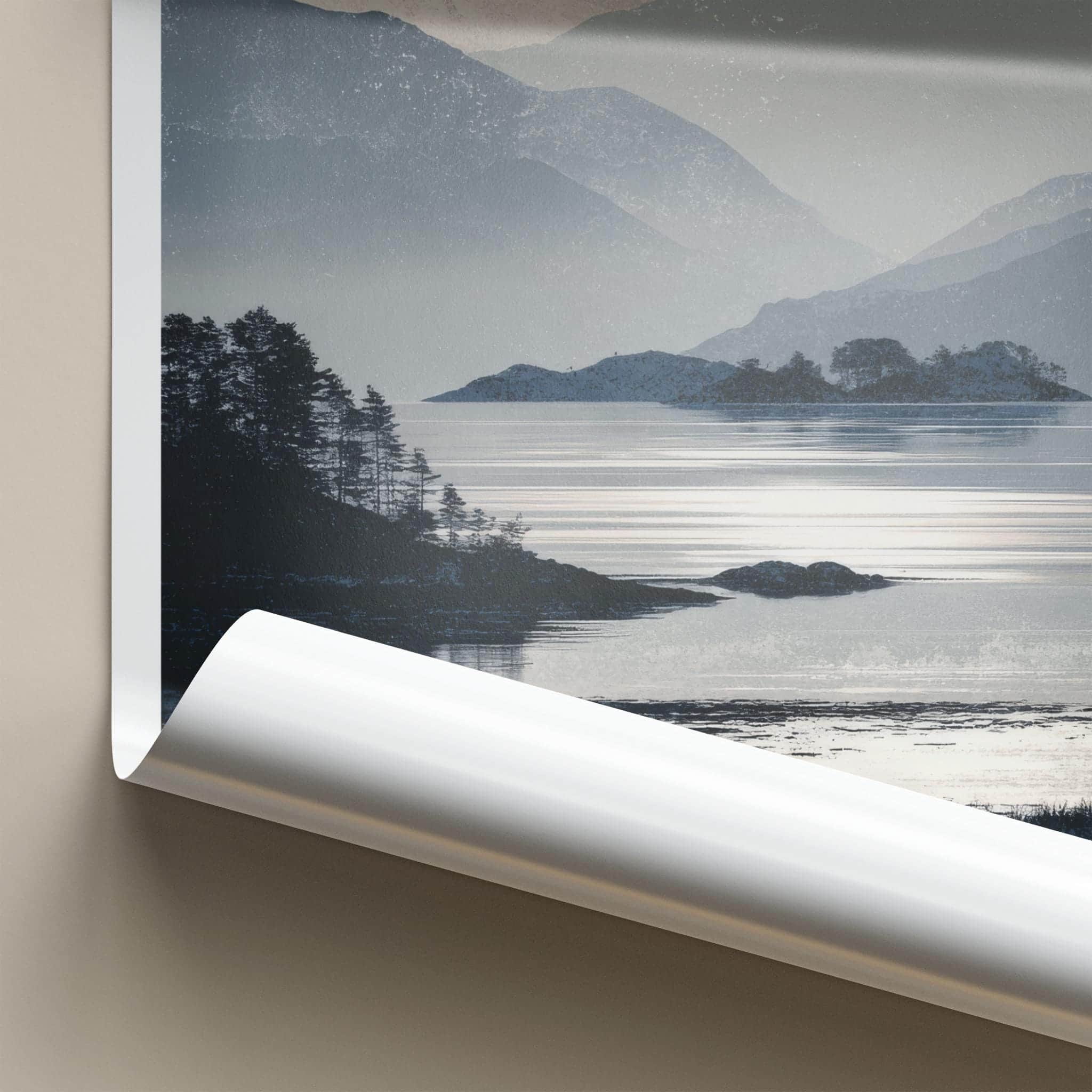 Loch Maree Poster - Scotland Travel Art - Misty Mountain Lake Home Decor