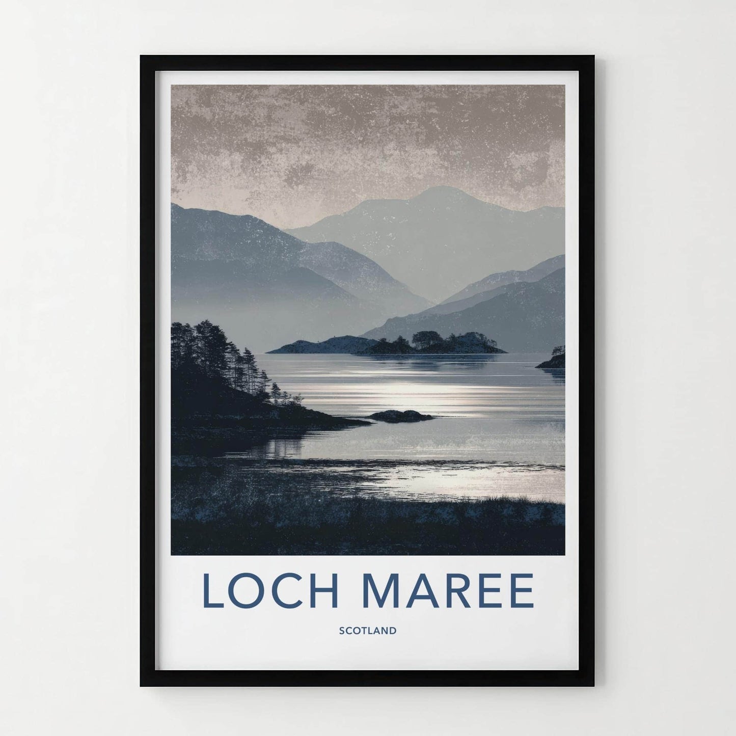Loch Maree Poster - Scotland Travel Art - Misty Mountain Lake Home Decor