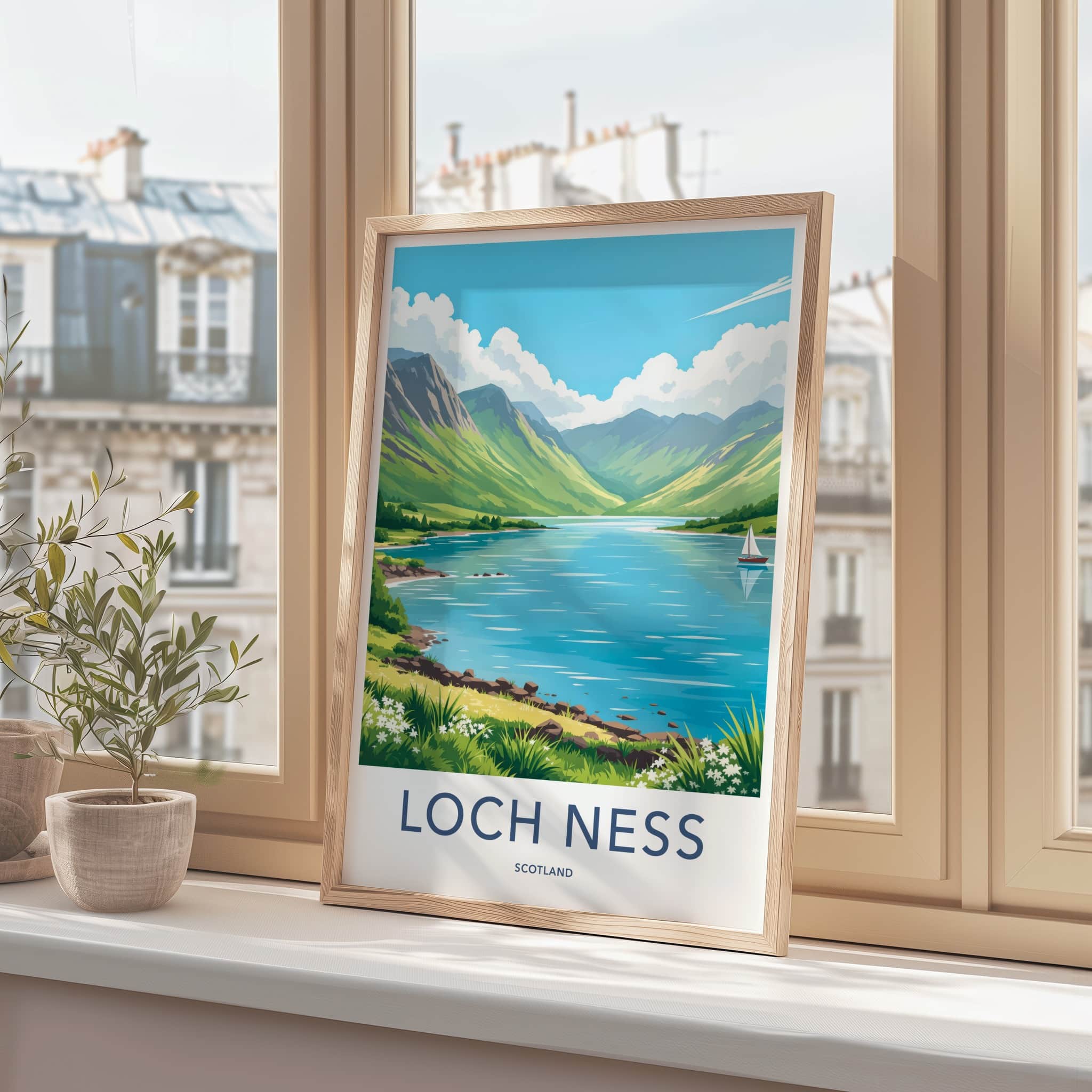 Loch Ness Poster - Scotland Travel Print - Green Mountains Lake Home Decor