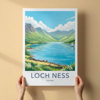 Loch Ness Poster - Scotland Travel Print - Green Mountains Lake Home Decor