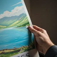 Loch Ness Poster - Scotland Travel Print - Green Mountains Lake Home Decor