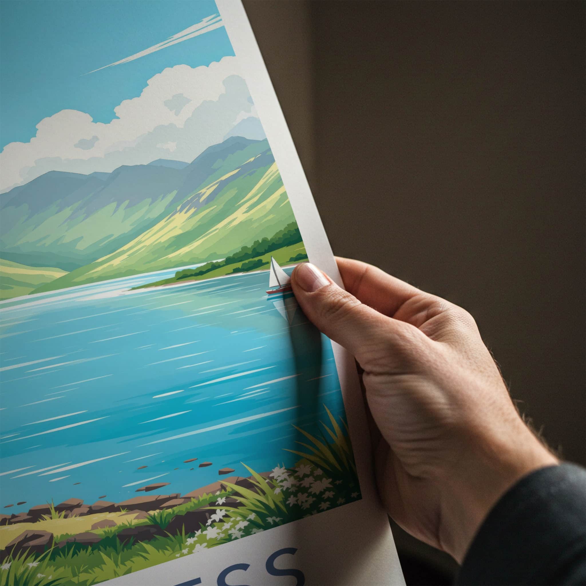 Loch Ness Poster - Scotland Travel Print - Green Mountains Lake Home Decor