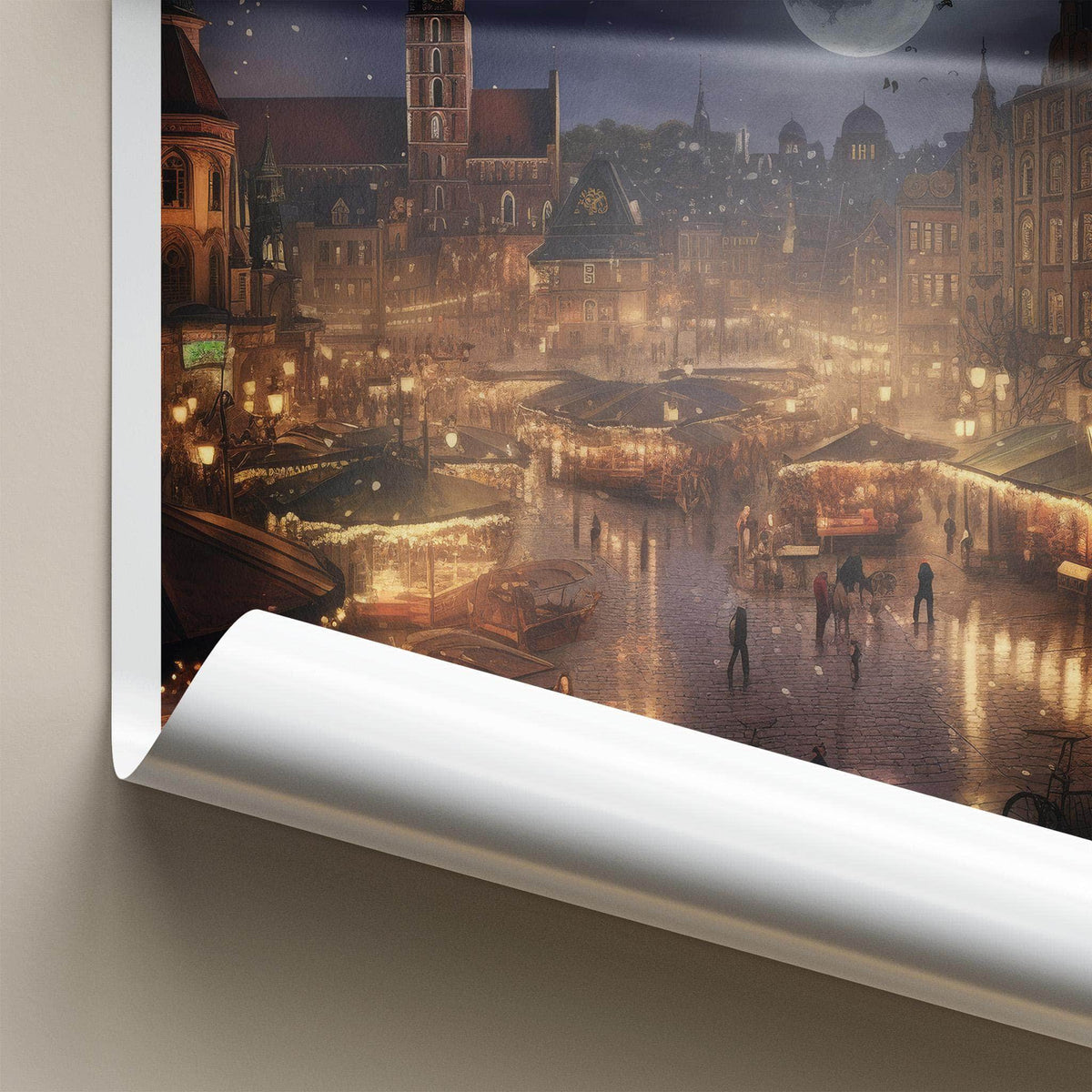 Łódź Poster - Moonlit Cityscape Print With Historic Market Square Art