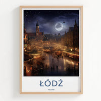 Łódź Poster - Moonlit Cityscape Print With Historic Market Square Art