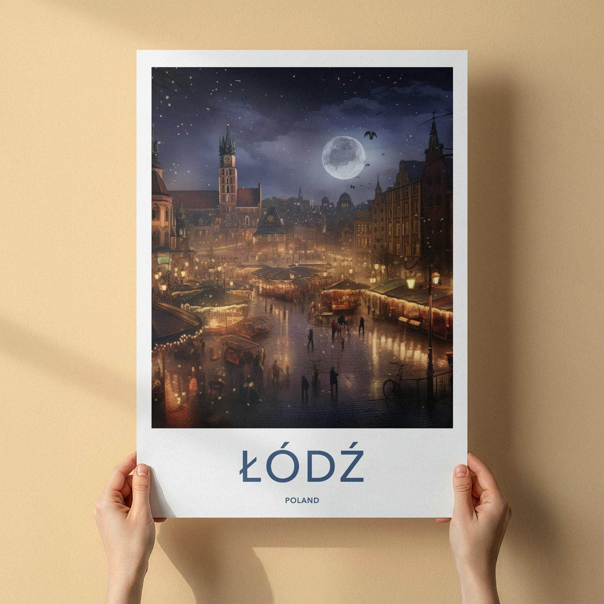 Łódź Poster - Moonlit Cityscape Print With Historic Market Square Art