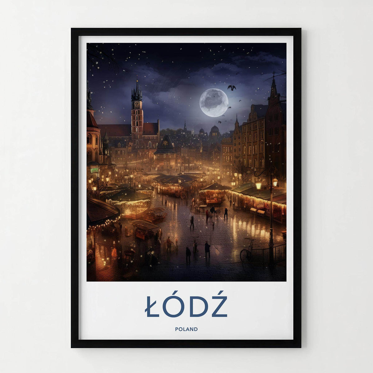 Łódź Poster - Moonlit Cityscape Print With Historic Market Square Art
