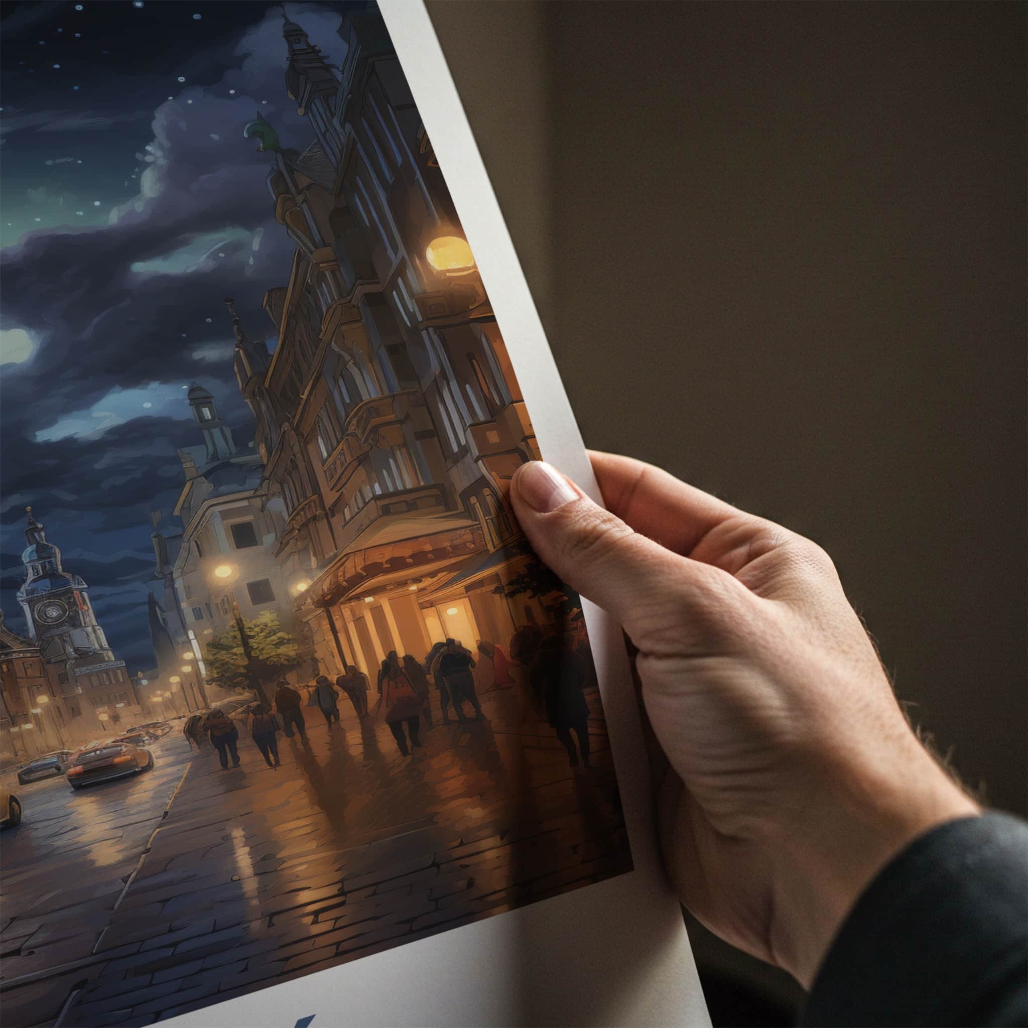 Lodz Poster - Poland Framed Print - Moonlit City Street Lounge Decor