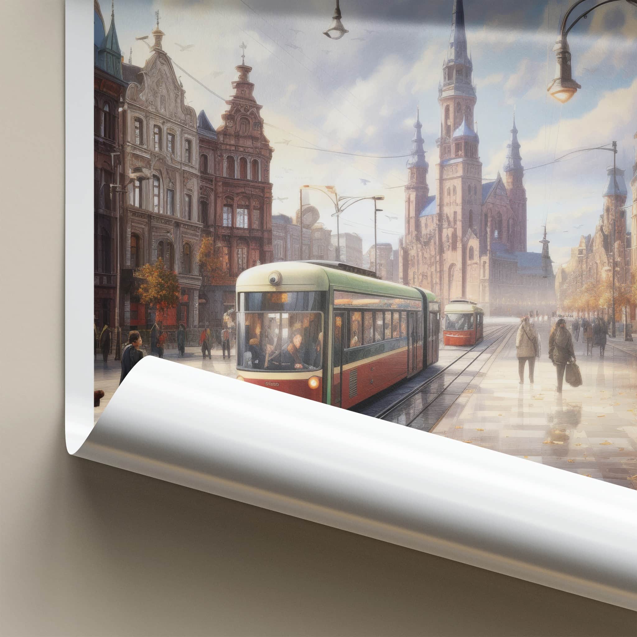 Lodz Poster - Poland Travel Art - European Cityscape Trams Home Decor