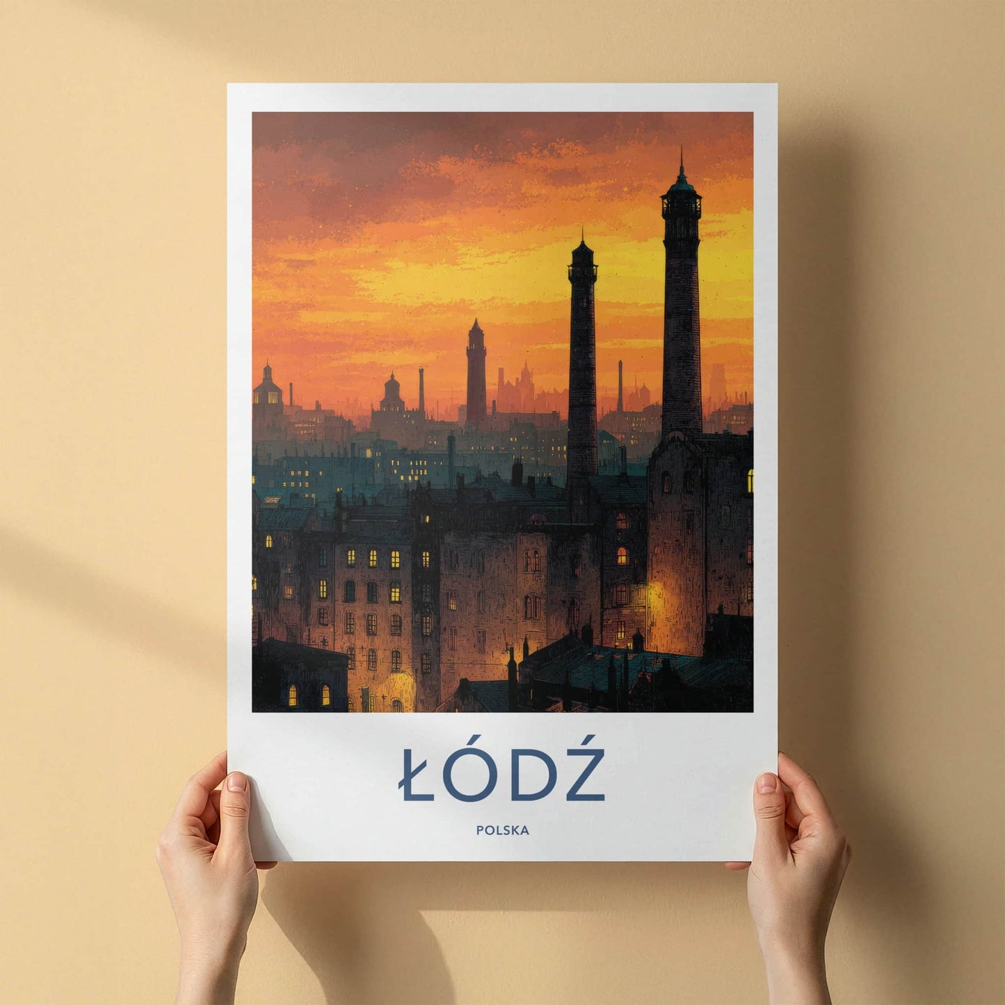 Lodz Poster - Poland Travel Art - Orange Sky City Home Decor