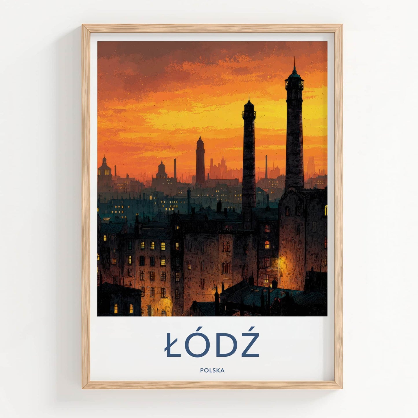 Lodz Poster - Poland Travel Art - Orange Sky City Home Decor