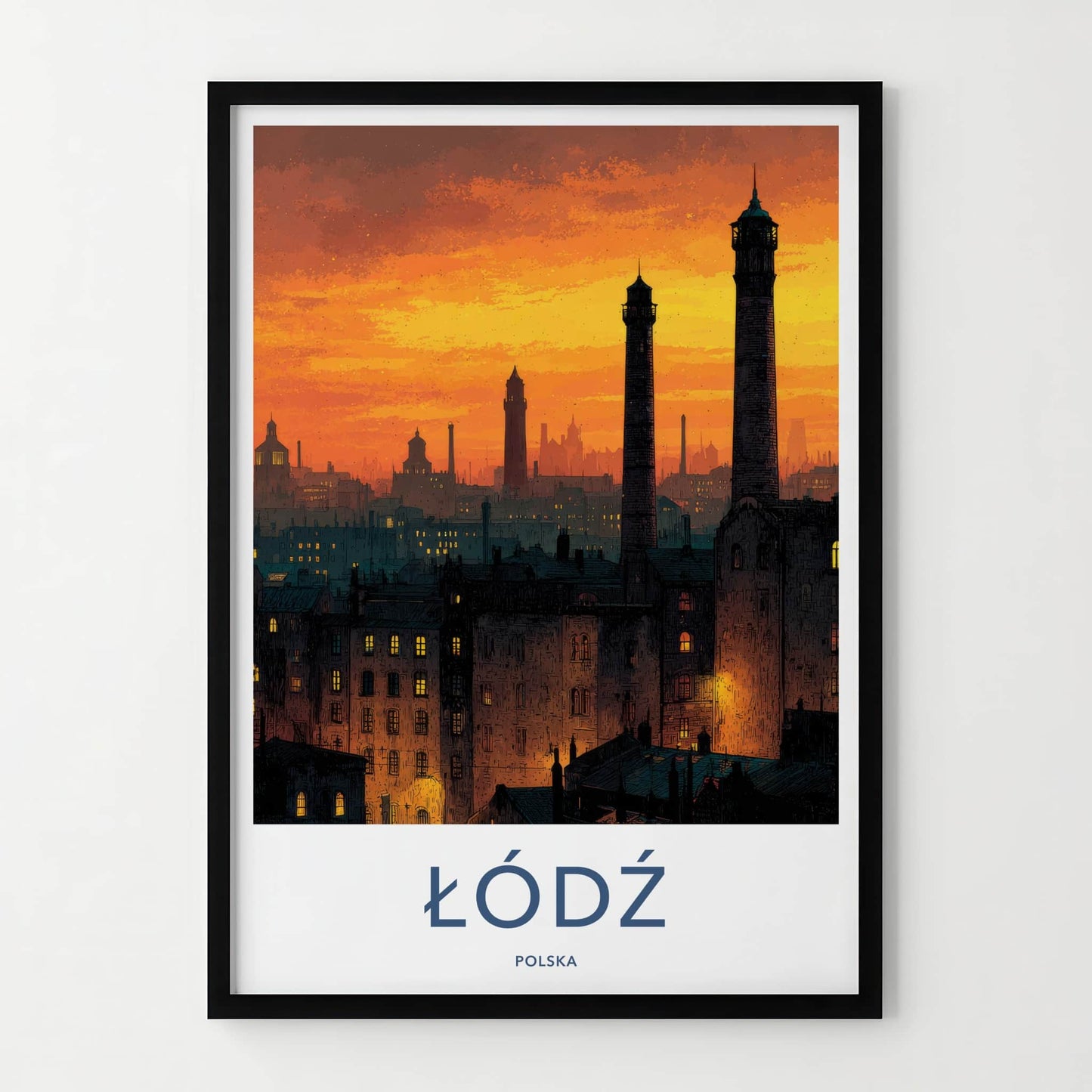 Lodz Poster - Poland Travel Art - Orange Sky City Home Decor