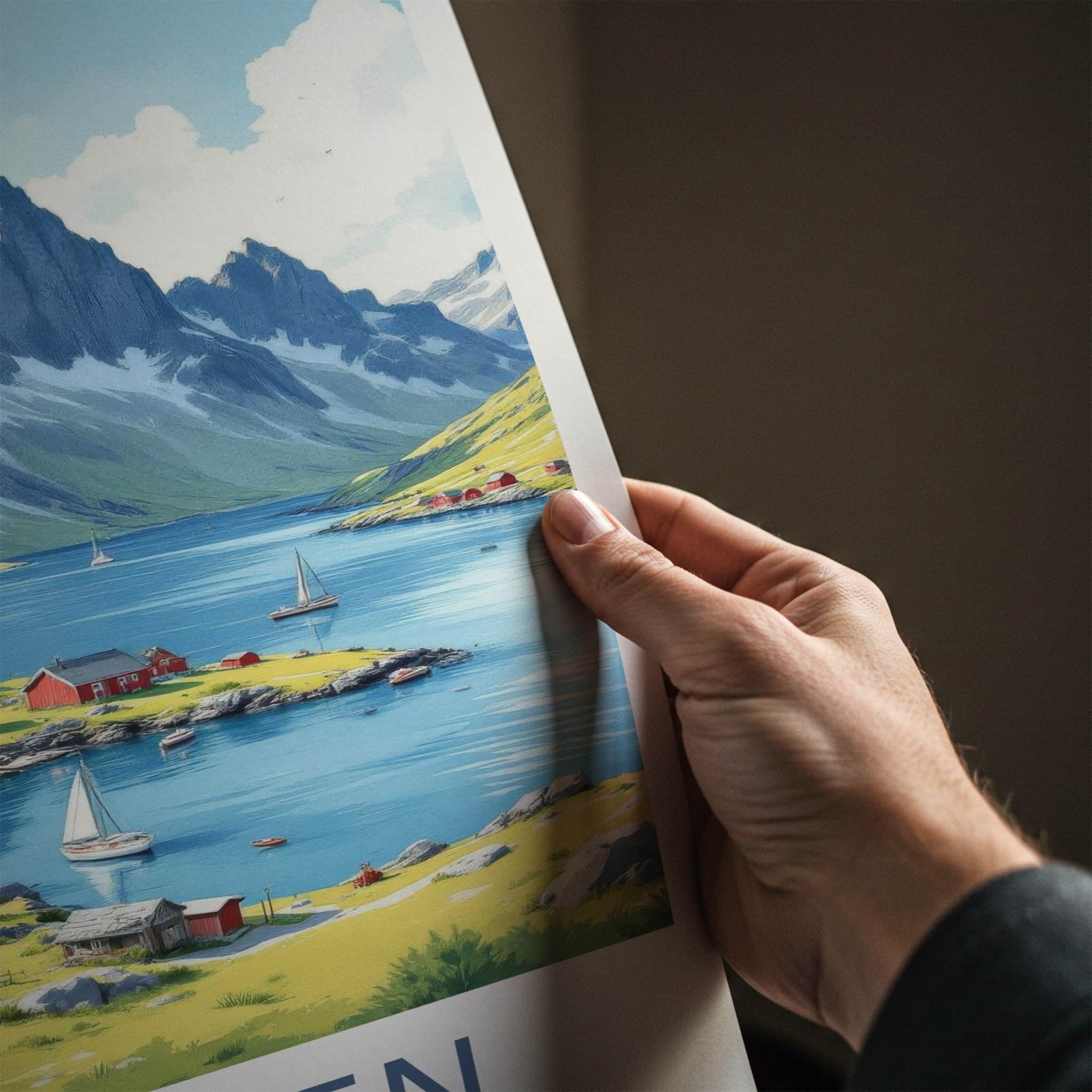 Lofoten Poster - Norway Framed Print - Picturesque Fjord Village Lounge Decor
