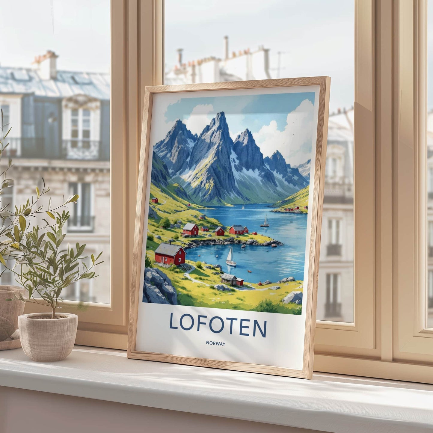 Lofoten Poster - Norway Framed Print - Picturesque Fjord Village Lounge Decor