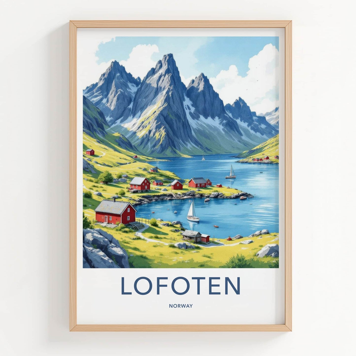 Lofoten Poster - Norway Framed Print - Picturesque Fjord Village Lounge Decor