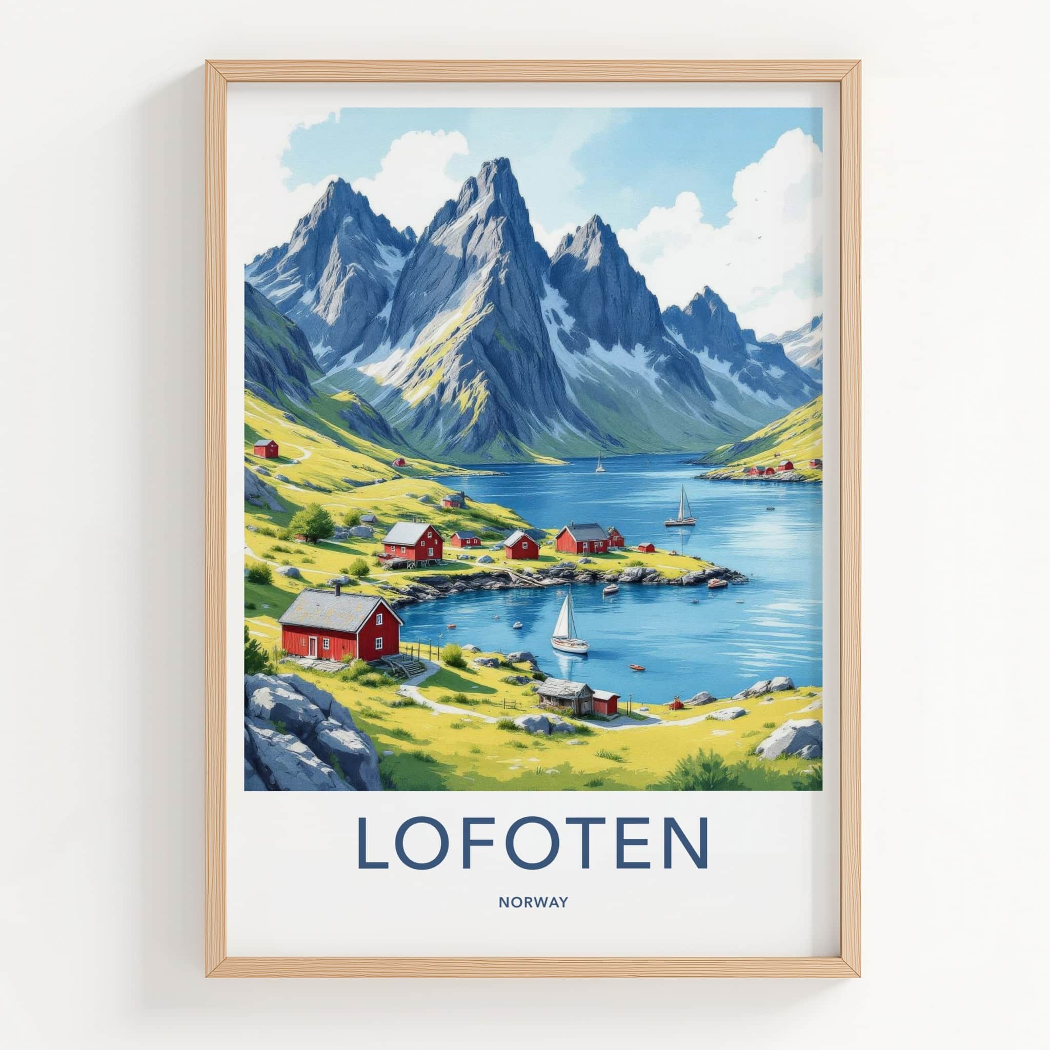 Lofoten Poster - Norway Framed Print - Picturesque Fjord Village Lounge Decor