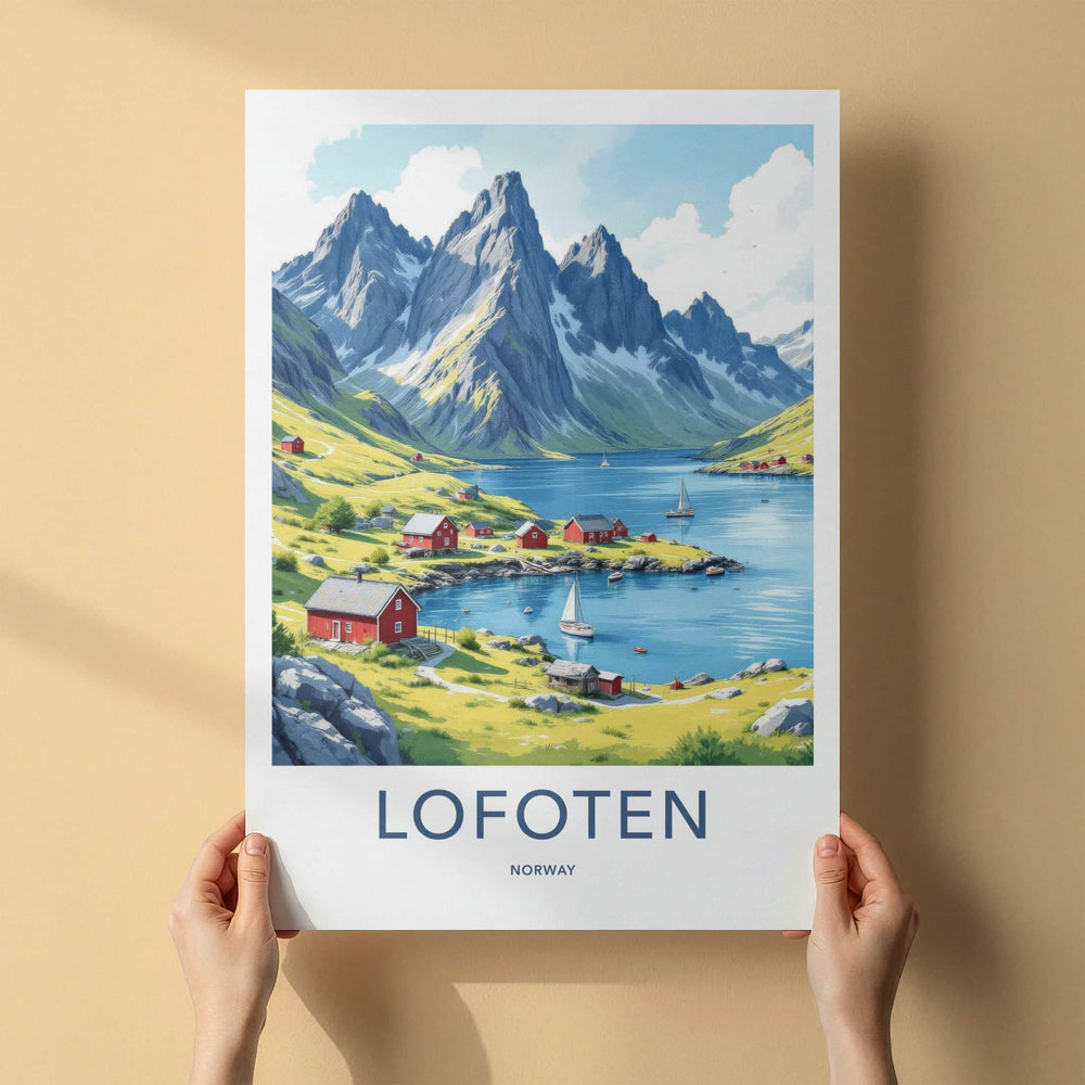 Lofoten Poster - Norway Framed Print - Picturesque Fjord Village Lounge Decor