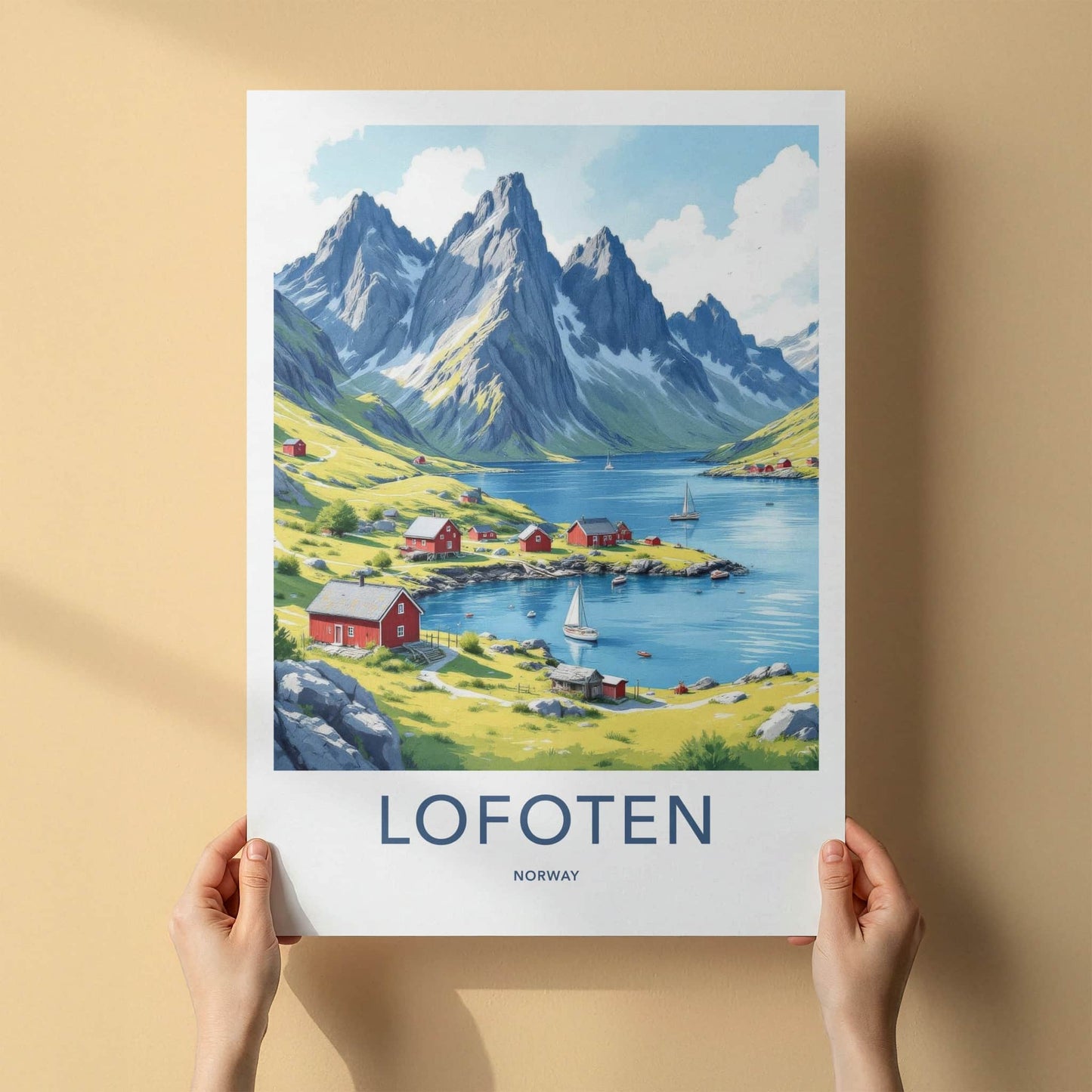 Lofoten Poster - Norway Framed Print - Picturesque Fjord Village Lounge Decor