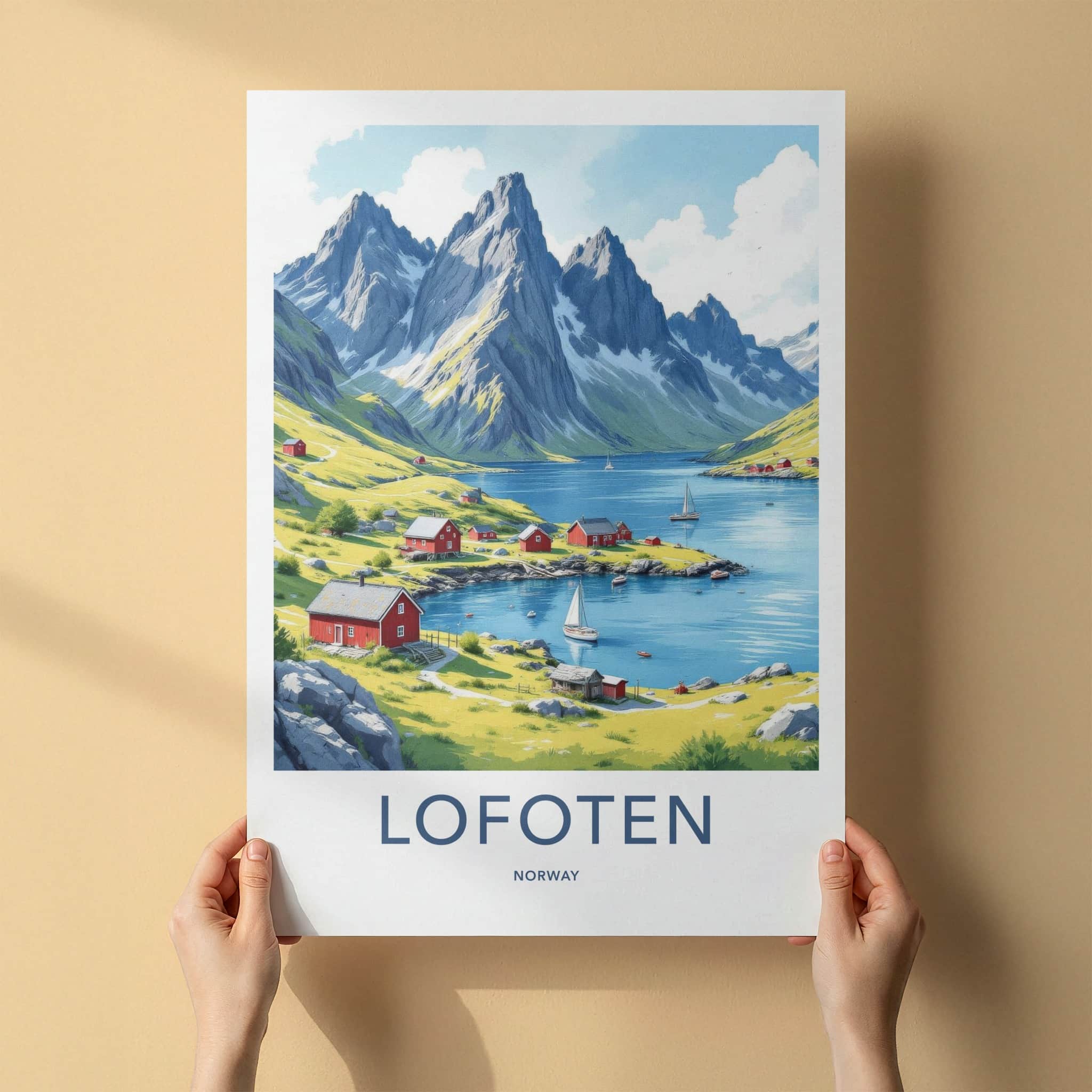 Lofoten Poster - Norway Framed Print - Picturesque Fjord Village Lounge Decor