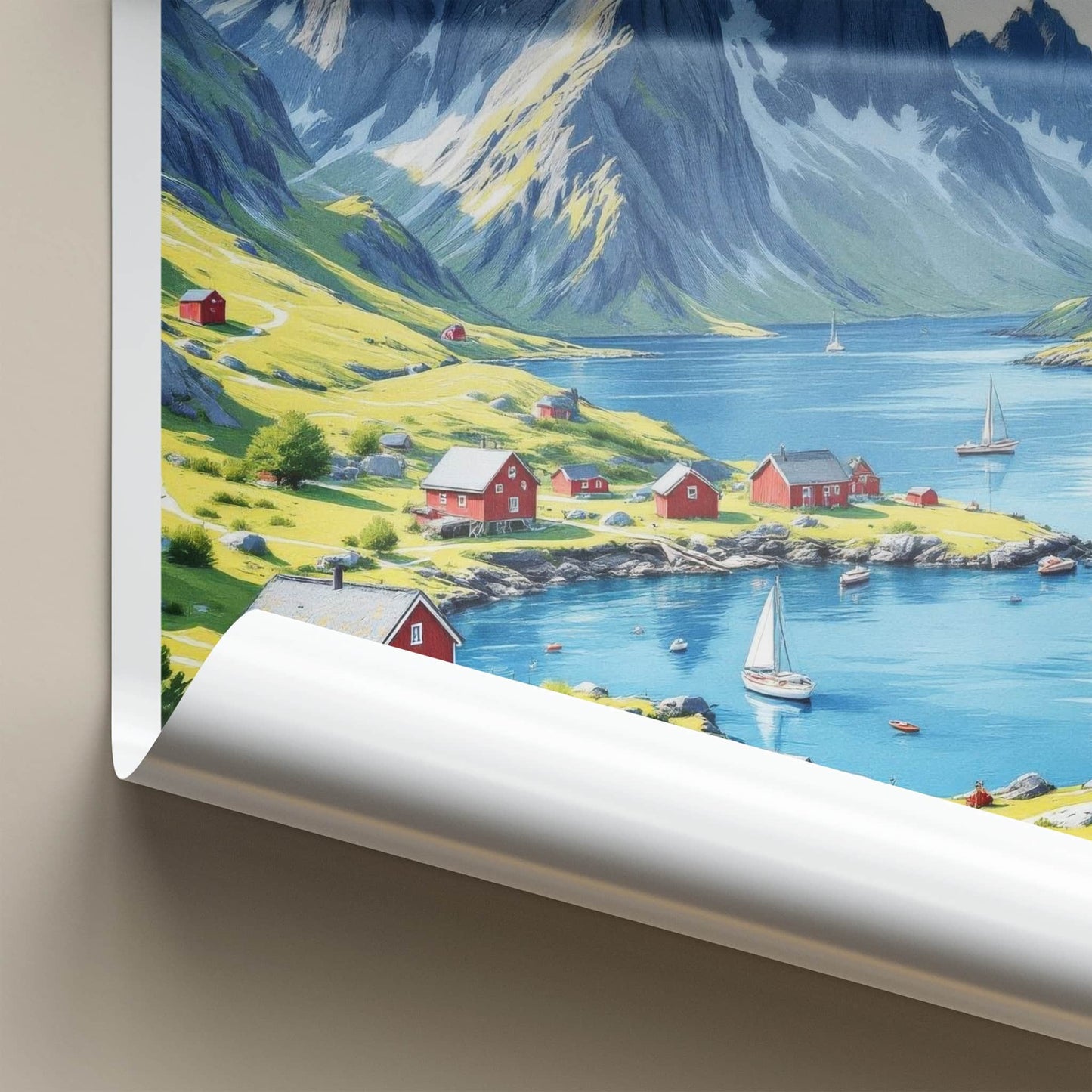 Lofoten Poster - Norway Framed Print - Picturesque Fjord Village Lounge Decor