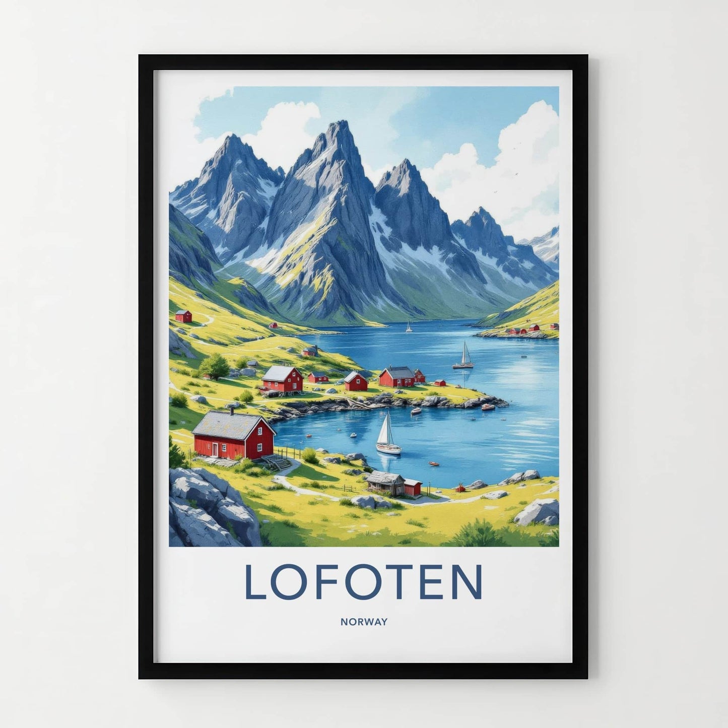 Lofoten Poster - Norway Framed Print - Picturesque Fjord Village Lounge Decor
