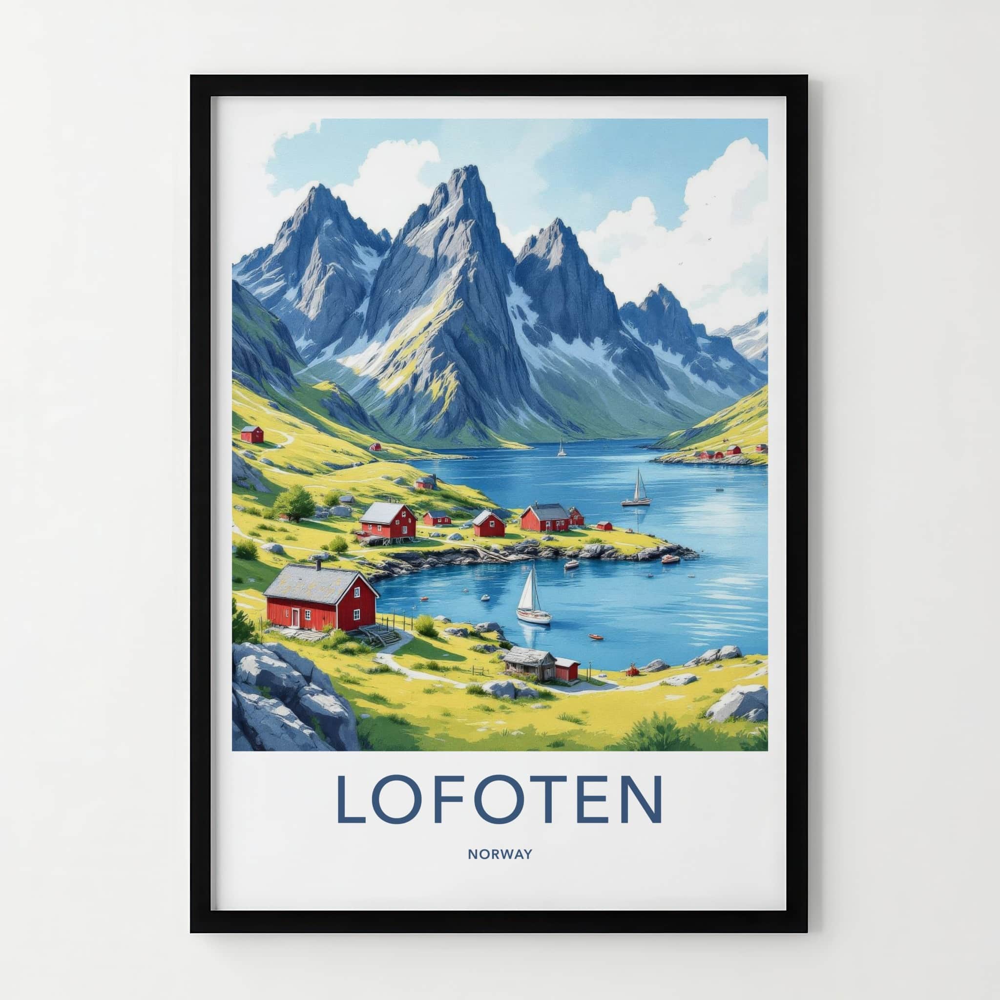 Lofoten Poster - Norway Framed Print - Picturesque Fjord Village Lounge Decor