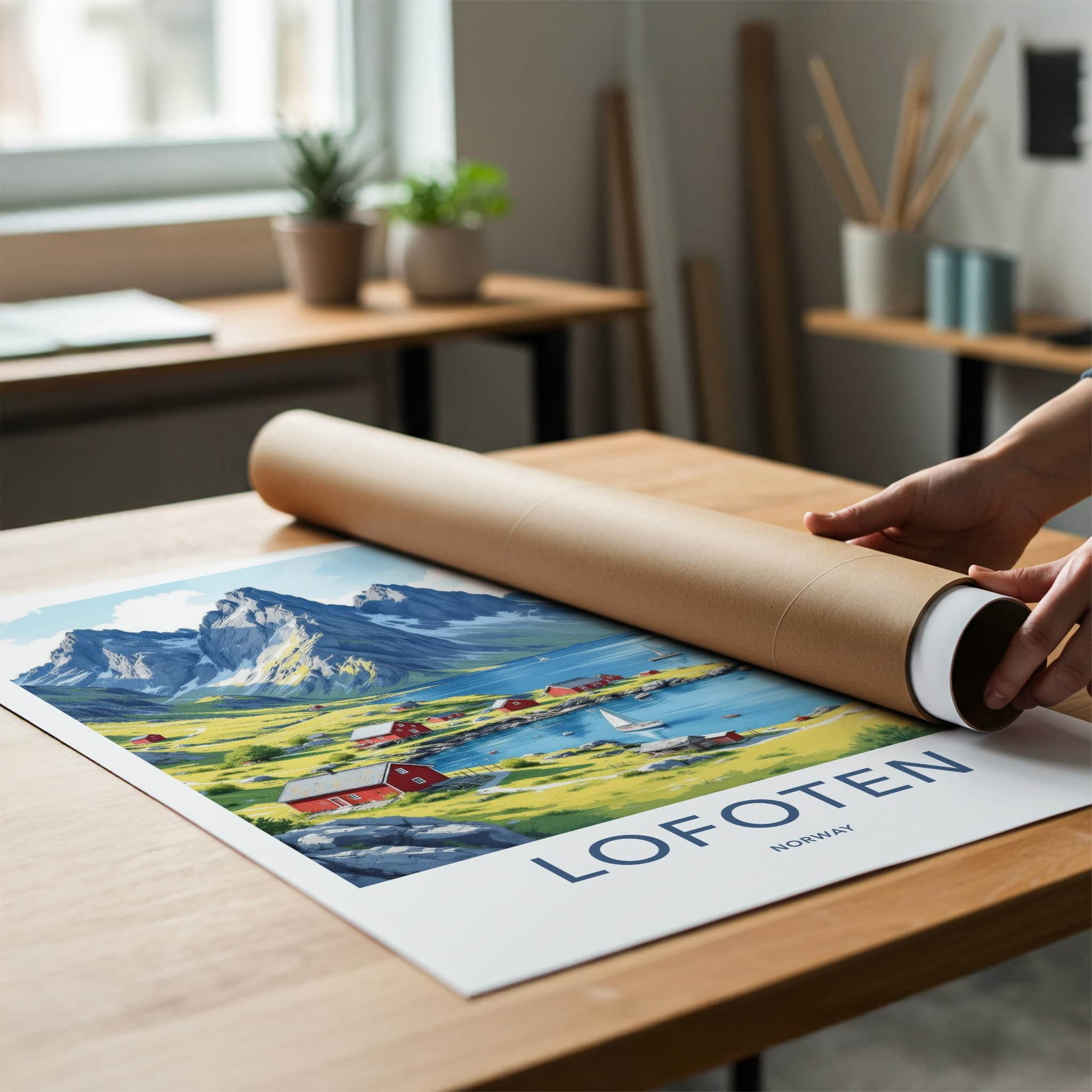 Lofoten Poster - Norway Framed Print - Picturesque Fjord Village Lounge Decor