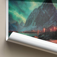 Lofoten Poster - Norway Travel Art - Aurora Mountain Cabins Home Decor