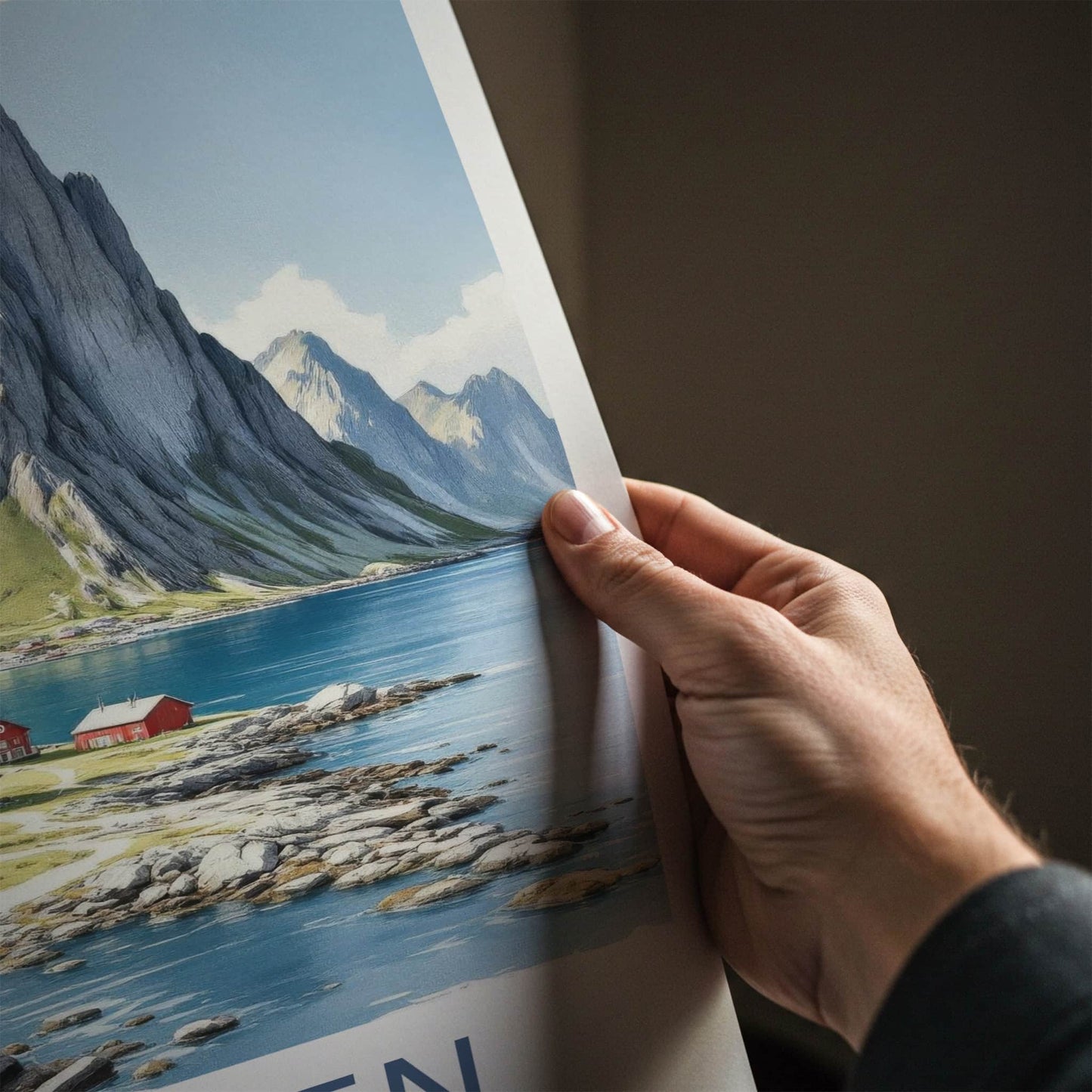 Lofoten Poster - Norway Travel Art - Coastal Mountain Village Home Decor