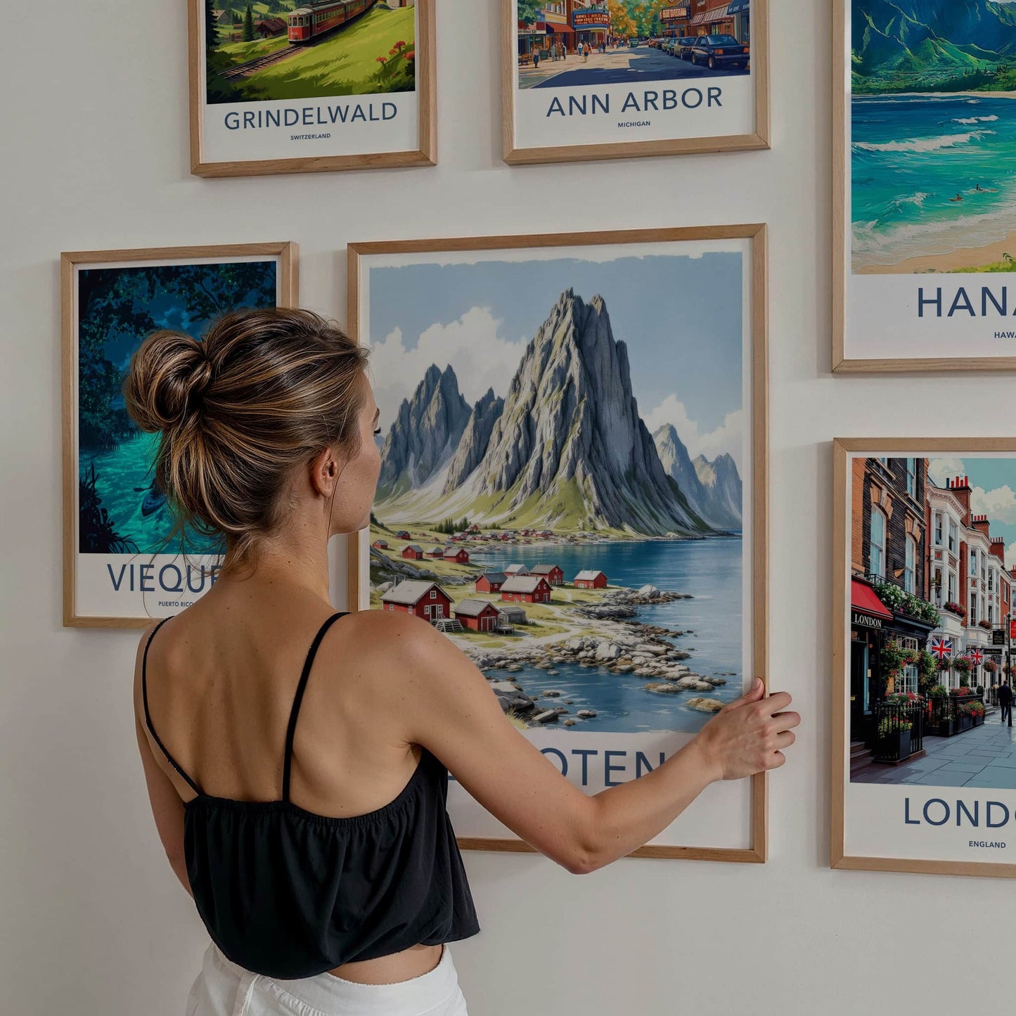 Lofoten Poster - Norway Travel Art - Coastal Mountain Village Home Decor