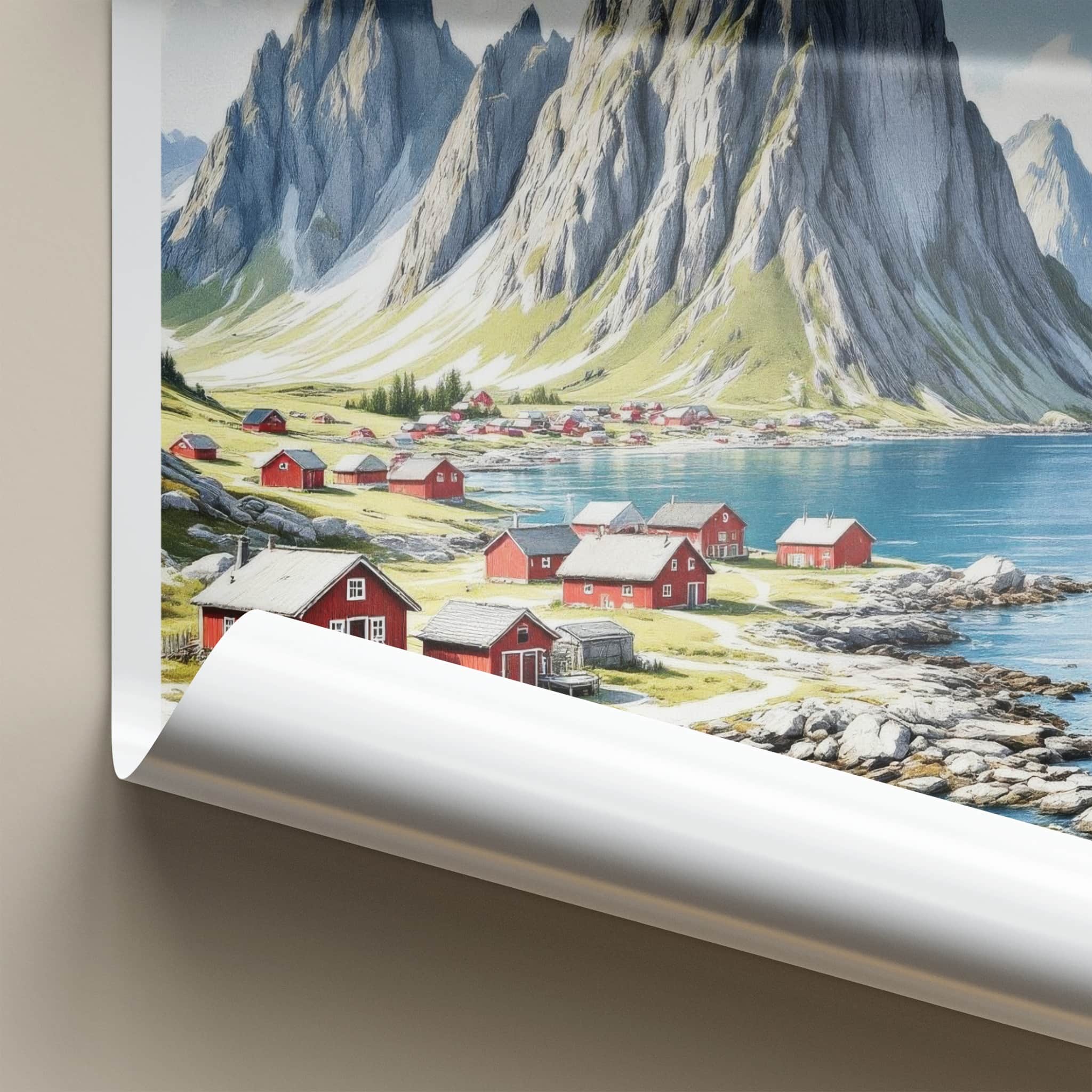 Lofoten Poster - Norway Travel Art - Coastal Mountain Village Home Decor