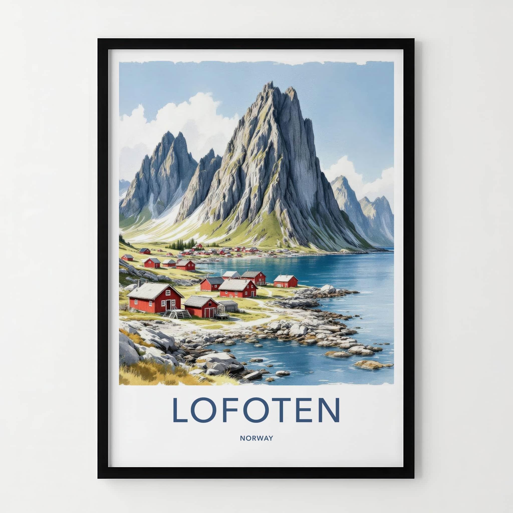 Lofoten Poster - Norway Travel Art - Coastal Mountain Village Home Decor