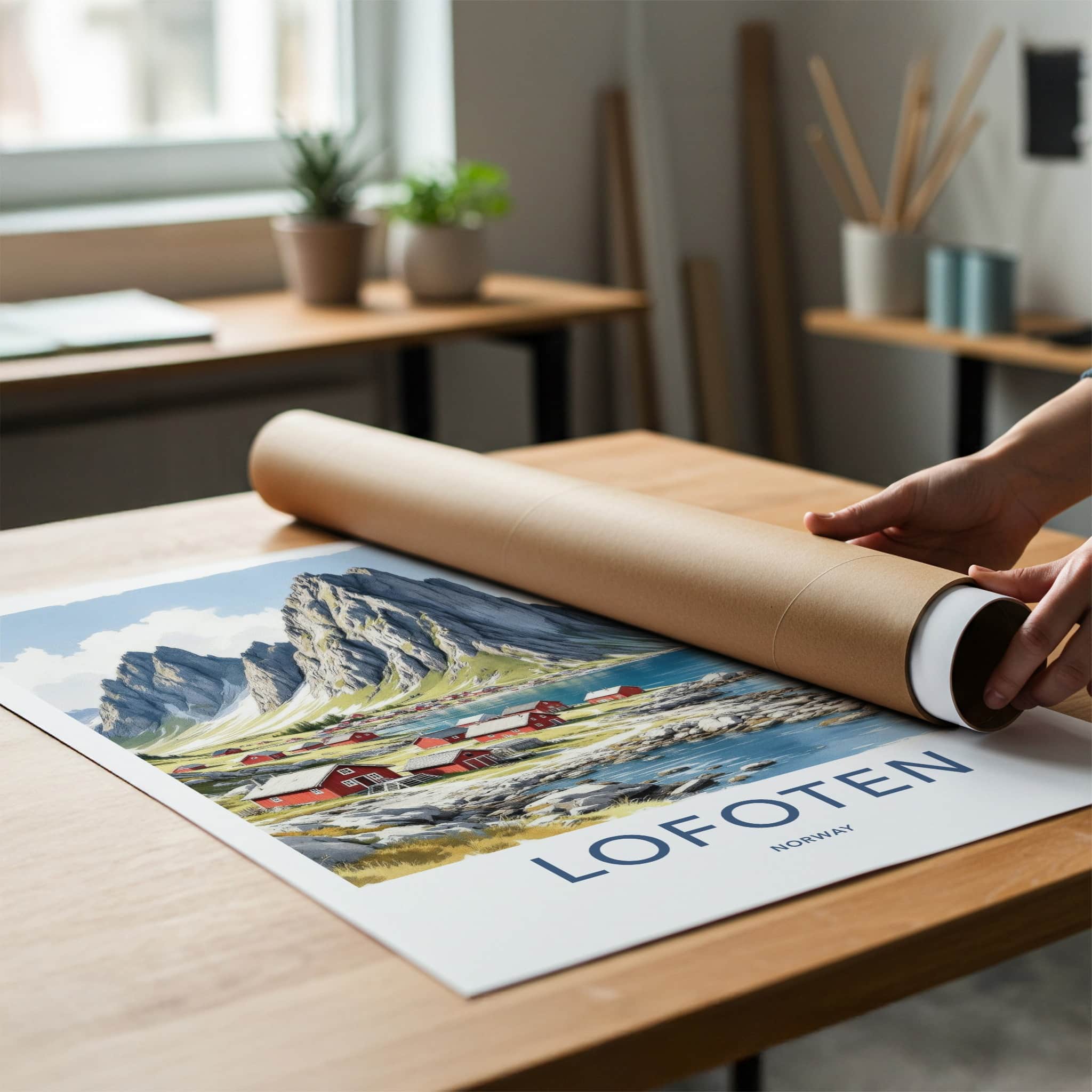 Lofoten Poster - Norway Travel Art - Coastal Mountain Village Home Decor