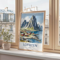 Lofoten Poster - Norway Travel Art - Coastal Mountain Village Home Decor