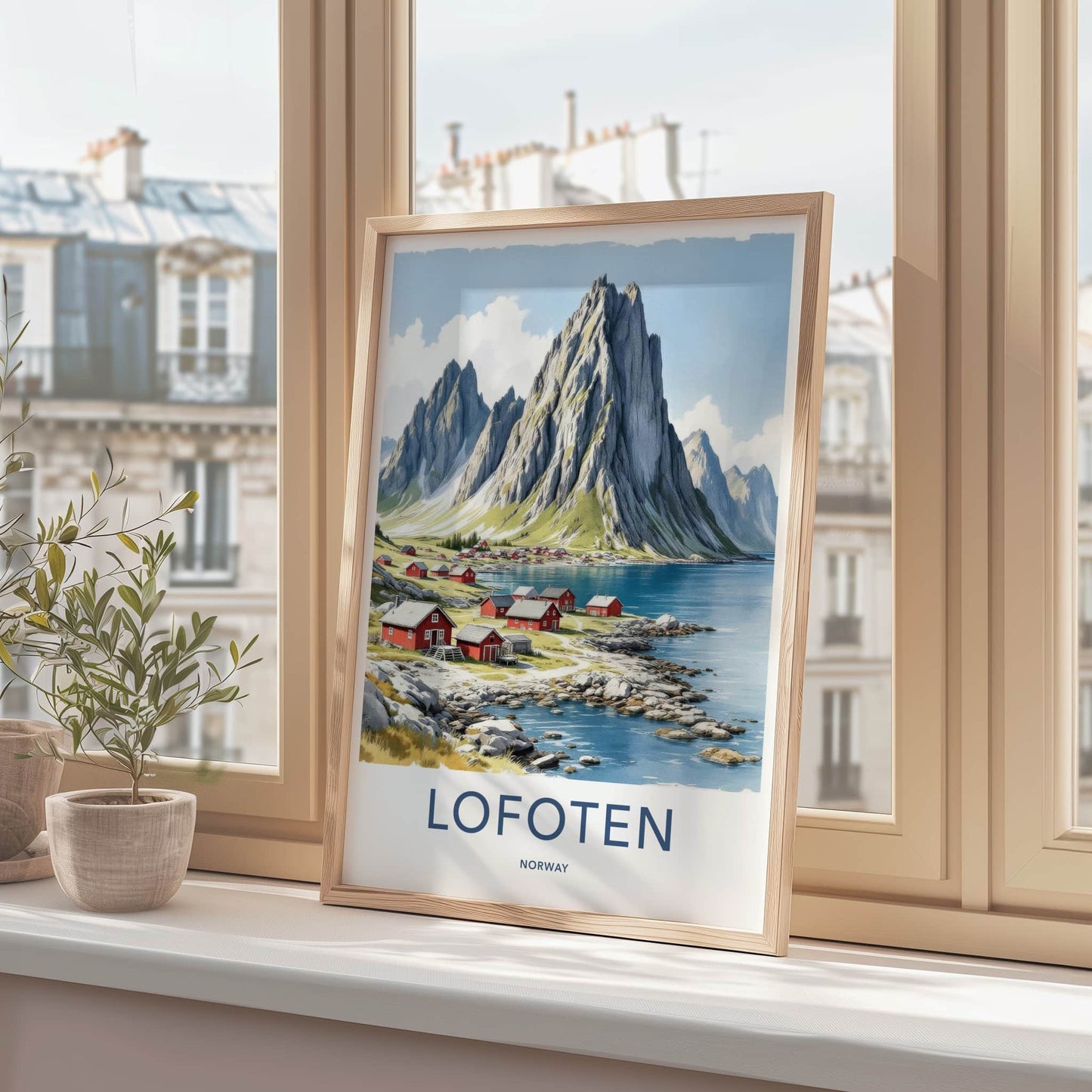 Lofoten Poster - Norway Travel Art - Coastal Mountain Village Home Decor