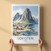 Lofoten Poster - Norway Travel Art - Coastal Mountain Village Home Decor