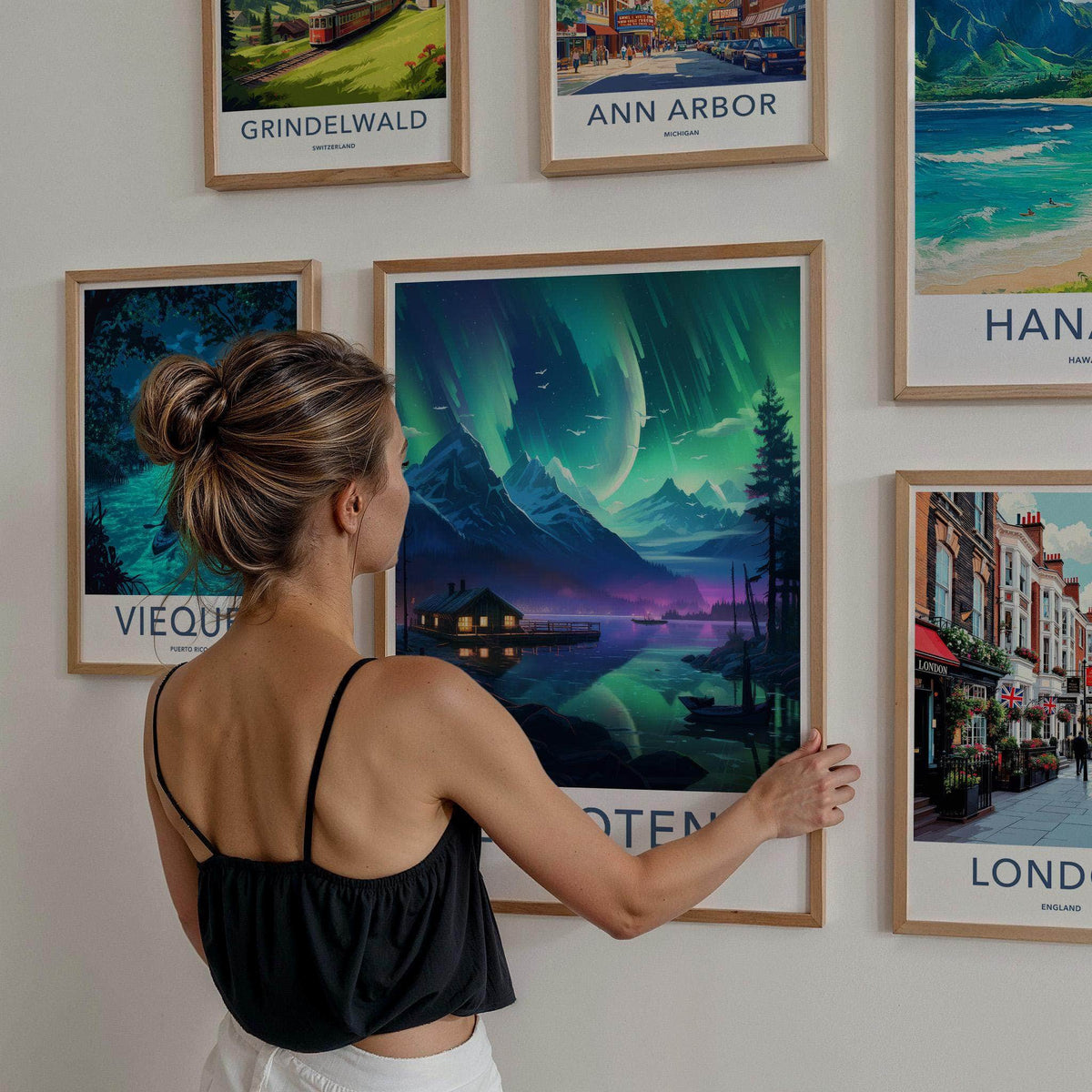 Lofoten Poster - Norway Wall Art Featuring Northern Lights Print